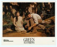 4s069 GREEN MANSIONS color TV 8x10 still R80s Anthony Perkins & kneeling Audrey Hepburn in forest!