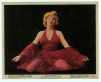 4s109 PRINCE & THE SHOWGIRL color 8x10 still #7 '57 classic Marilyn Monroe kneeling in red dress!