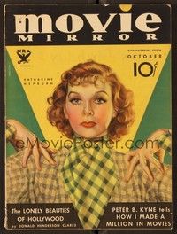 4t080 MOVIE MIRROR magazine October 1933 wild art of Katharine Hepburn by Milo Baine!