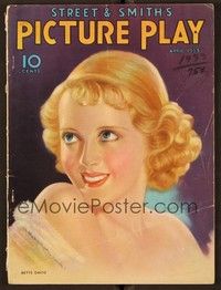 4t065 PICTURE PLAY magazine April 1933 wonderful art of Bette Davis by Paul Maison!