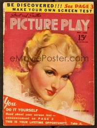 4t076 PICTURE PLAY magazine May 1938 wonderful art of sexy Carole Lombard by Zoe Mozert!