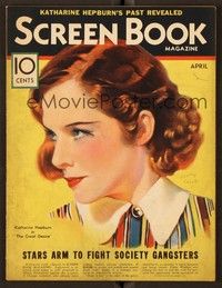 4t096 SCREEN BOOK magazine April 1933 wonderful art of Katharine Hepburn by Henry Clive!