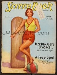 4t095 SCREEN BOOK magazine July 1931 art of Joan Crawford at beach by Jose M. Recoder!