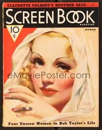 4t100 SCREEN BOOK magazine October 1936 incredible art of Marlene Dietrich by Zoe Mozert!