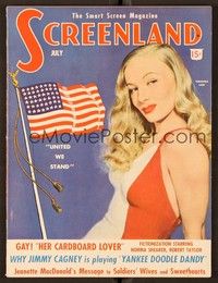 4t109 SCREENLAND magazine July 1942 patriotic portrait of sexy Veronica Lake by Malcolm Bulloch!