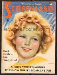 4t106 SCREENLAND magazine October 1934 art of adorable Shirley Temple by Charles Sheldon!