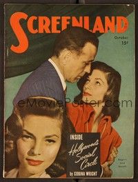 4t112 SCREENLAND magazine October 1947 Humphrey Bogart & Lauren Bacall from Dark Passage by Richee!