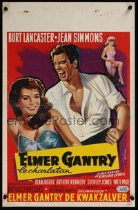 4v344 ELMER GANTRY Belgian '60 Grinsson artwork of Jean Simmons & Burt Lancaster!