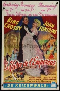 4v346 EMPEROR WALTZ Belgian '48 great artwork of dancing Bing Crosby & Joan Fontaine!