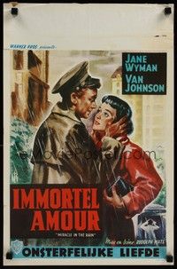 4v404 MIRACLE IN THE RAIN Belgian '56 great different romantic art of Jane Wyman & Van Johnson!