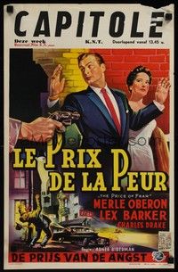 4v421 PRICE OF FEAR Belgian '56 cool crime artwork, Merle Oberon, Lex Barker!