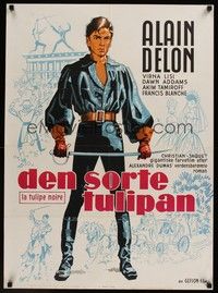 4v529 BLACK TULIP Danish '64 full-length artwork of heroic swashbuckler Alain Delon!