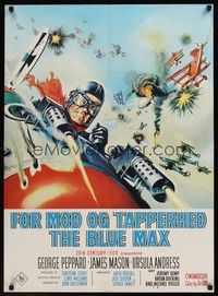 4v532 BLUE MAX Danish '66 great artwork of WWI fighter pilot George Peppard in airplane!
