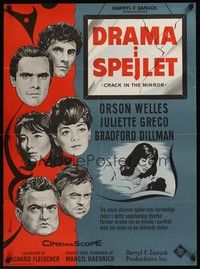 4v554 CRACK IN THE MIRROR Danish '61 Wenzel art of Orson Welles, Bradford Dillman, Juliette Greco!