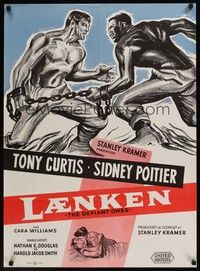 4v560 DEFIANT ONES Danish '59 art of escaped cons Tony Curtis & Sidney Poitier chained together!