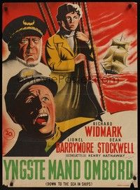 4v566 DOWN TO THE SEA IN SHIPS Danish '52 Richard Widmark, Lionel Barrymore & Dean Stockwell!