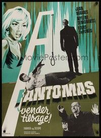 4v574 FANTOMAS STRIKES BACK Danish '66 De Funes, Mylene Demongeot, Stevenov art of master thief!