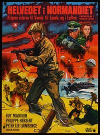 4v596 HELL IN NORMANDY Danish '68 Guy Madison, Wenzel artwork of WWII beachhead!