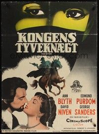 4v616 KING'S THIEF linen Danish '55 art of Ann Blyth romancing Edmund Purdom!
