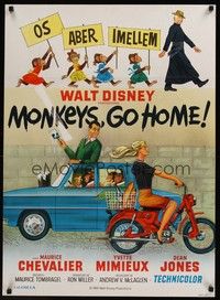 4v649 MONKEYS GO HOME Danish '68 Disney, art of Maurice Chevalier, Yvette Mimieux & apes!