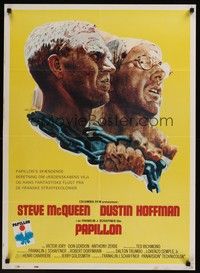 4v660 PAPILLON Danish '73 great art of prisoners Steve McQueen & Dustin Hoffman by Tom Jung!