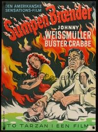 4v711 SWAMP FIRE Danish '57 Johnny Weissmuller, Buster Crabbe, cool artwork!