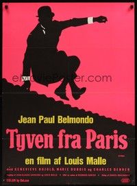 4v719 THIEF OF PARIS Danish '68 Louis Malle, Jean-Paul Belmondo, cool silhouette artwork!