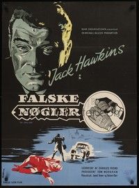 4v720 THIRD KEY Danish '56 cool art of Jack Hawkins by Stilling, The Long Arm!