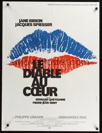 4v203 DEVIL IN THE HEART French 23x32 '76 Jane Birkin, Peter Gabor art of patriotic lips!