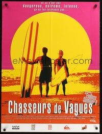 4v206 ENDLESS SUMMER 2 French 23x32 '94 great art of surfers with boards on the beach at sunset!