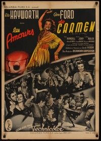 4v218 LOVES OF CARMEN French 23x32 '48 art of sexy Rita Hayworth dancing & w/Glenn Ford!
