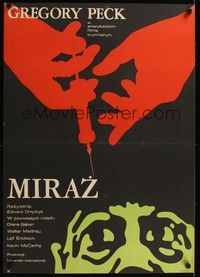 4v112 MIRAGE Polish 23x33 '65 Gregory Peck & Diane Baker, creepy Zbikowski art!