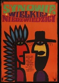 4v125 SONS OF GREAT BEAR Polish 23x33 '66 Gojko Mitic, Krajewski art of Native American Indian!