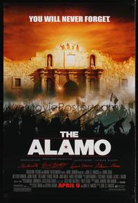 4w027 ALAMO advance DS 1sh '04 Billy Bob Thornton as Davy Crockett, Dennis Quaid, Texas history!