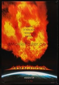4w042 ARMAGEDDON teaser DS 1sh '98 Bruce Willis, Billy Bob Thornton, Liv Tyler, Steve Buscemi