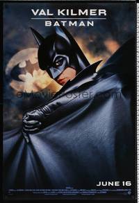 4w059 BATMAN FOREVER advance DS 1sh '95 cool image of Val Kilmer as Batman!