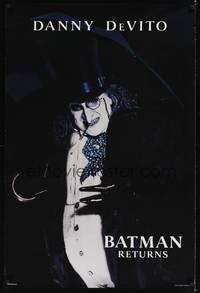 4w062 BATMAN RETURNS teaser 1sh '92 Danny DeVito as the Penguin!