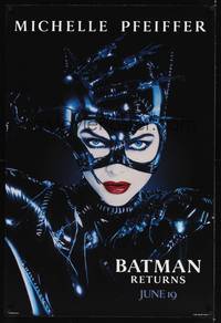 4w063 BATMAN RETURNS teaser 1sh '92 Michelle Pfeiffer as Catwoman, Tim Burton!
