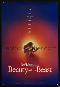 4w071 BEAUTY & THE BEAST DS 1sh '91 Walt Disney cartoon classic, great romantic art!