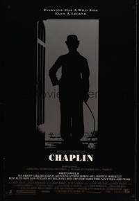 4w129 CHAPLIN DS 1sh '92 great silhouette image of Robert Downey Jr. as Charlie!
