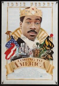 4w145 COMING TO AMERICA int'l 1sh '88 great artwork of African Prince Eddie Murphy by Dellorco!
