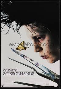 4w196 EDWARD SCISSORHANDS int'l DS 1sh '90 Tim Burton classic, scarred Johnny Depp with butterfly!