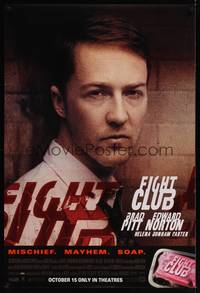 4w213 FIGHT CLUB advance 1sh '99 David Fincher, great close-up portrait of Edward Norton!