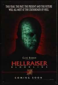 4w265 HELLRAISER: BLOODLINE teaser DS 1sh '96 Clive Barker, Pinhead at the crossroads of hell!