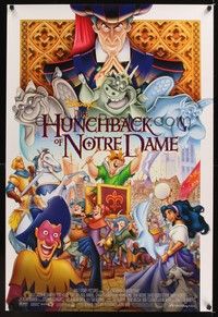 4w284 HUNCHBACK OF NOTRE DAME DS 1sh '96 Walt Disney, Victor Hugo novel, cool art of cast!
