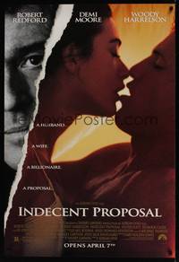 4w304 INDECENT PROPOSAL advance DS 1sh '93 Robert Redford, Demi Moore, Woody Harrelson!