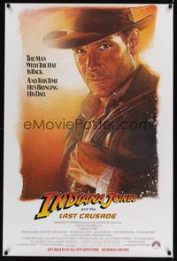4w311 INDIANA JONES & THE LAST CRUSADE advance 1sh '89 art of Harrison Ford by Drew Struzan!