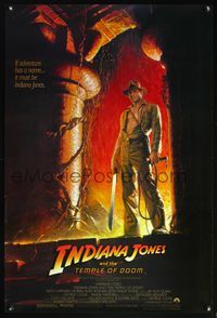 4w314 INDIANA JONES & THE TEMPLE OF DOOM 1sh '84 full-length art of Harrison Ford by Bruce Wolfe!
