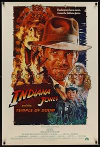 4w313 INDIANA JONES & THE TEMPLE OF DOOM 1sh '84 cool art of Harrison Ford by Drew Struzan!