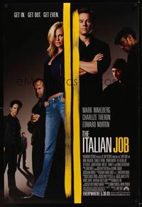 4w325 ITALIAN JOB advance DS 1sh '03 Mark Wahlberg, sexy full-length Charlize Theron!